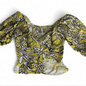 Floral Puff Sleeve Blouse in Yellow